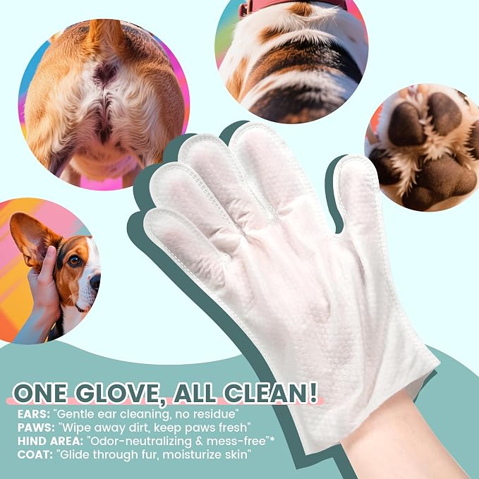 IMMHABI 50 Count Cleaning Deodorizing Pet Glove Wipes for Dogs & Cats, Hypoallergenic Dog Bath Wipes with Natural Deodorizer Persimmon Tannin, Pet Bathing Wipes for Horse Coat Care Unscented
