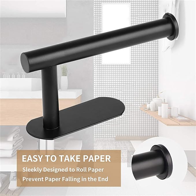 JOPOFI Toilet Paper Holder - Adhesive Toilet Paper Holder - Matte Black | Toilet Paper Holder Wall Mount for Bathroom,Stainless Steel Command Strip Toilet Paper Roll Holder Stick On Wall,No Drilling