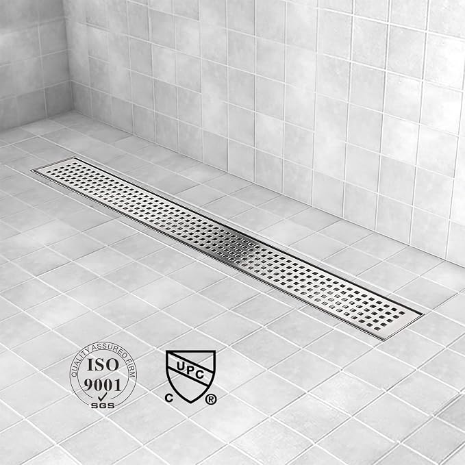 Linear Shower Drain, Shower Drain 36 inch with Removable Grate Cover, Professional AISI 304 Stainless Steel Shower Floor Drain, Shower Drain with Hair Catcher and Leveling Feet