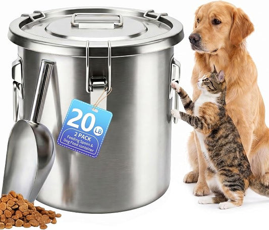 20LB Stainless Steel Dog Food Storage Container with Lid & Scoop, Large Dog Food Storage Container for Dry Pet Food, Metal Dog Food Container, Pet Food Storage Container for Kibble