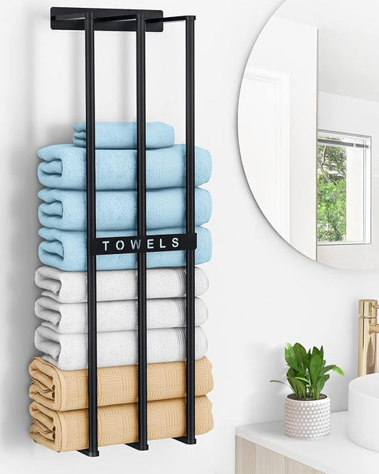 Towel Racks for Bathroom, 30 Inch Towel Rack for Rolled Towels, Wall Mounted Towel Rack for Small Bathroom, Modern Bath Towel Holder for Space Saving, Black