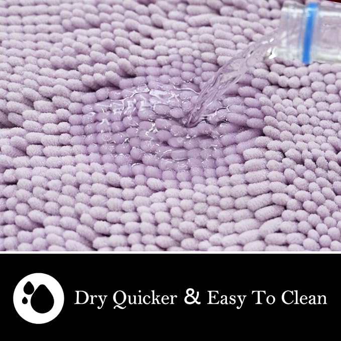 Bathroom Rugs Chenille Bath mat 2 Piece Set, Super Absorbent, Strong PVC Non Slip Backing, Bath mats for Bathroom, Plush Shaggy, Thick, Machine Washable, Bathtub, Toilet.(Lavender)