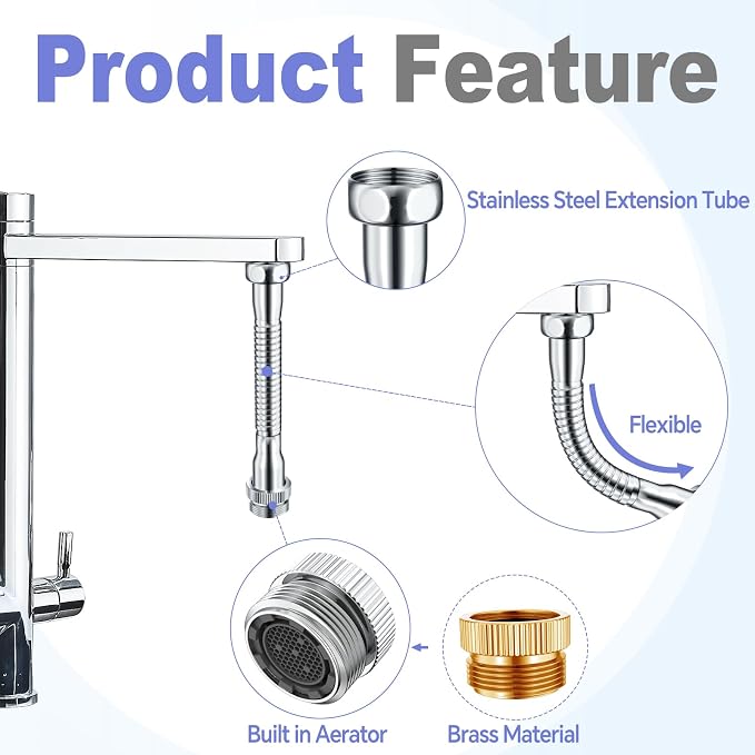 Faucet Extender Garden Hose Adapter Hose Protector, Flexible Kitchen Sink Faucet Adapter to Garden Hose for Male 3/4 Inch & 55/64 Inch to 3/4 Inch GHT