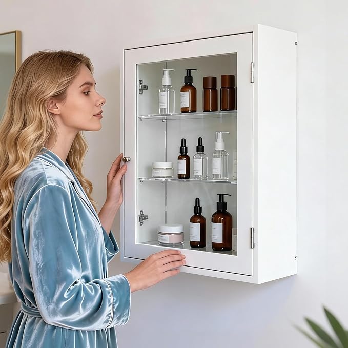 LILXIU 4 PCS 13.75 Inch Medicine Cabinet Shelves Acrylic Medicine Cabinet Shelf Replacement for Living Room Bathroom Kitchen Wall Mounted and Hanging Cabinets