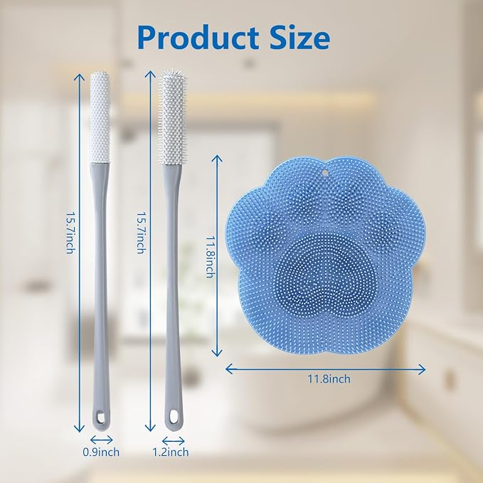 Toe Gap Cleaning Brush with Long Handle and Shower Foot Scrubber Mat, Silicone Toe Gap Cleaning Brush Cleans Your Feet Without Bending for Seniors, Men and Women