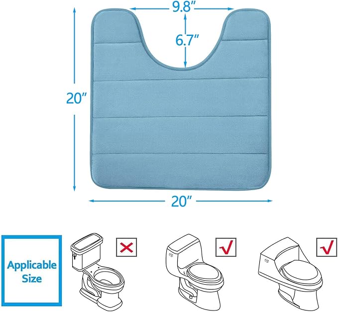Buganda Memory Foam U-Shaped Toilet Rugs 20 x 20, Absorbent Bathroom mat | Blue, Thick Soft Machine Washable toilet mat for bathroom, Contour Bath Rugs Mat for Toilet Base