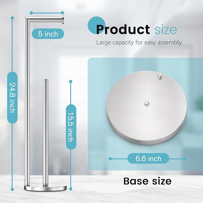 Toilet Paper Holder Stand, Rustproof Bathroom Free Standing, Brushed Nickel | Stainless Steel Toilet Paper Holder,Toilet Paper Roll Holder for 4 Rolls with Non-Slip Stable Base,Bathroom Organizers