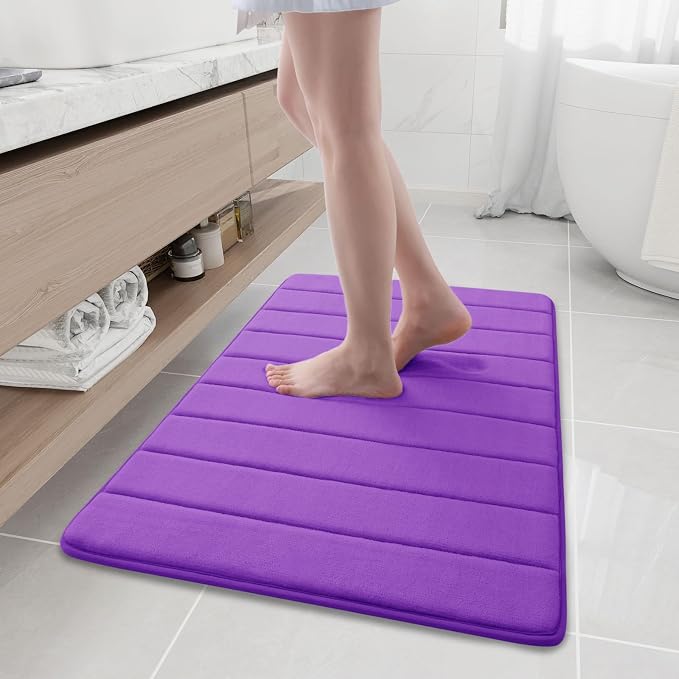 Buganda Memory Foam Bath Mat 35.4 x 24, Ultra Soft Absorbent Bathroom Rugs | Purple, Machine Washable Quick Dry Bath Mats for Bathroom Floor, Shower and Tub, Home Decor Accessories