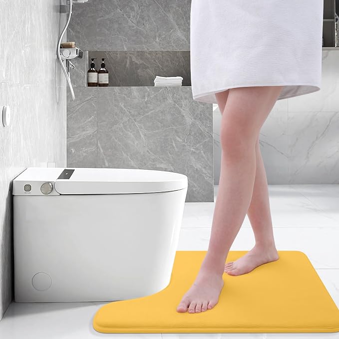 Smiry Memory Foam Toilet Rugs 24x20, Extra Soft Absorbent Bathroom Rugs | Yellow, Quick Dry Machine Washable Non-Slip Contour Bath Mat for Toilet