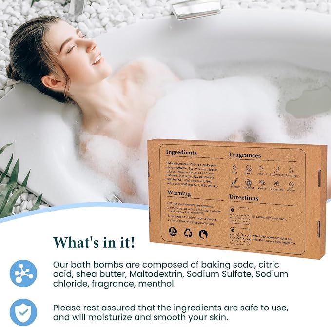 Bath Bombs Set 50 PCS with 10 Scents, Natural Bathbombs,Brown | With Shea Butter & Safe Oil, Bubble Bombs for Women, Ideal for Mother's Day, Valentine's Day, Christmas, Birthday Present