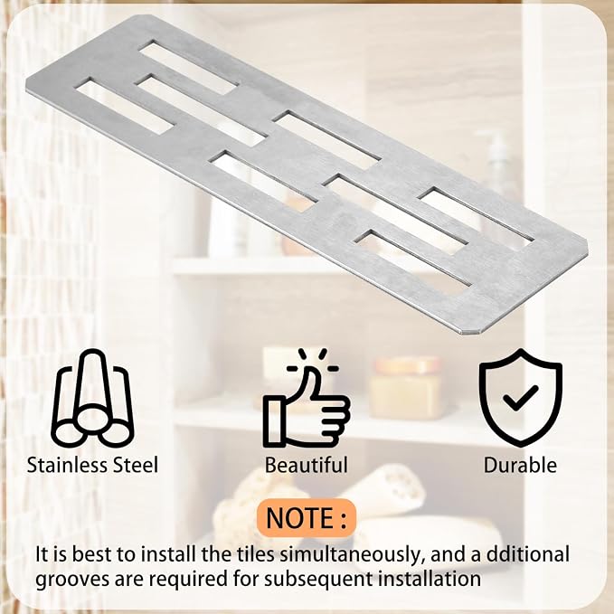 Rectangular Shower Niche Shelf for 12 Inch Tile, Tile Ready Niche Insert with Brushed 316 Stainless Steel, Fits 1/8 Inch Grout Lines, Recessed Shower Shelf