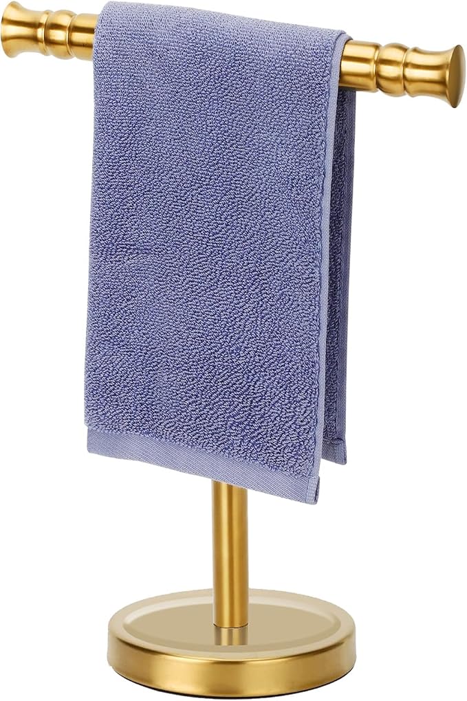 Gold Hand Towel Holder Stand for Bathroom Vanity Countertop SUS304 Stainless Steel T-Shape Free Standing Towel Rack Stand Towel Bar for Bathroom Kitchen
