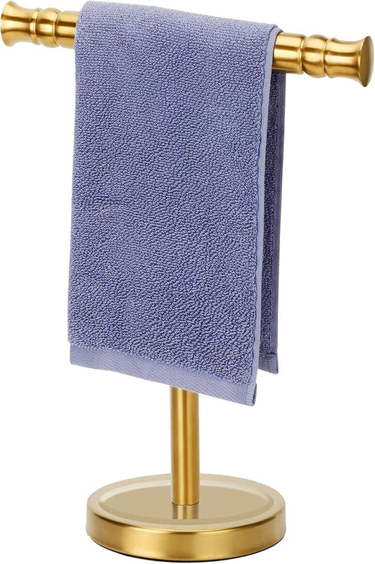Gold Hand Towel Holder Stand for Bathroom Vanity Countertop SUS304 Stainless Steel T-Shape Free Standing Towel Rack Stand Towel Bar for Bathroom Kitchen