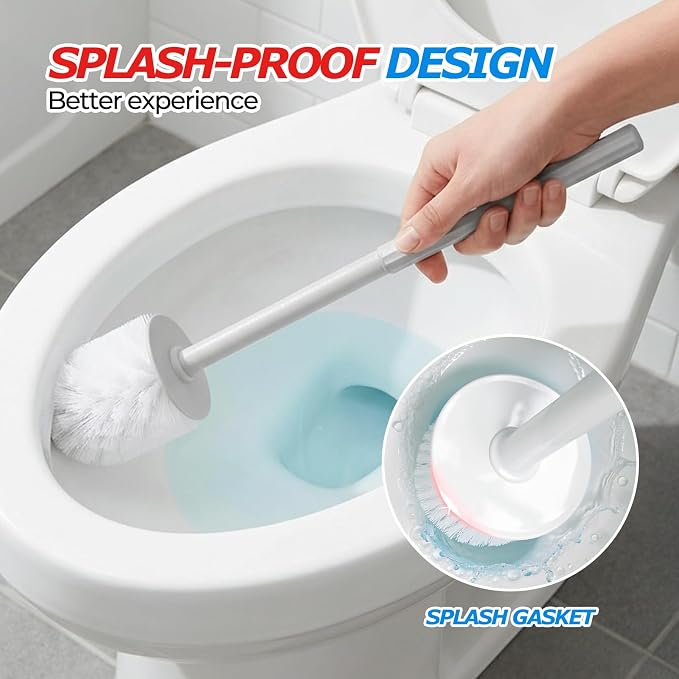 FORASTO 2Pack Toilet Bowl Brush and Holder Set - Restroom Cleaning Supplies | Ergonomic Handle, Bathroom Decor Accessories, Apartment Must Haves, Home Essentials, Cleaning Supplies, Light Gray