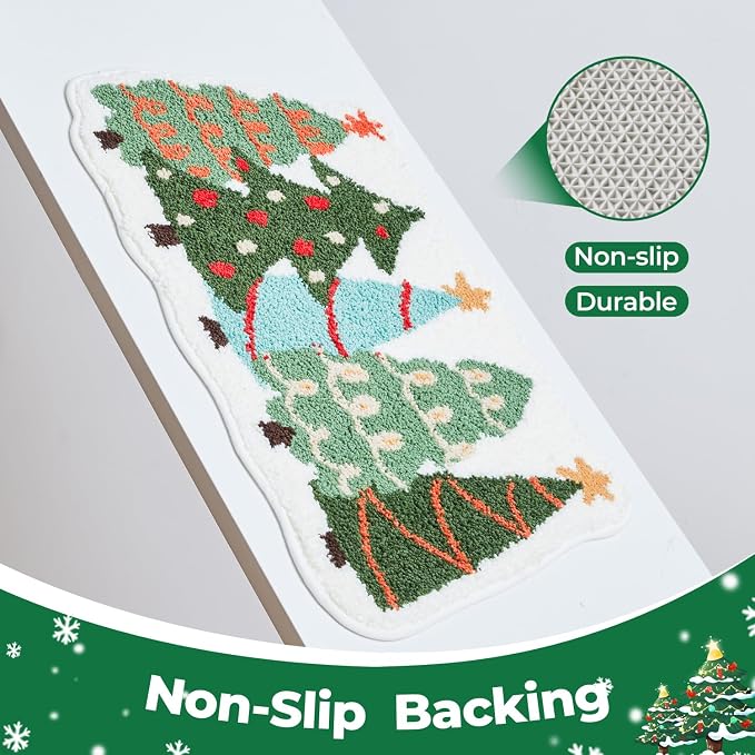 TYUU Christmas Bathroom Rugs, Extra Soft Absorbent Bath Rug Non Slip Washable Bathroom Mat Holiday Xmas Home Decor Indoor Bath Mat, Christmas Trees, 24"x36"