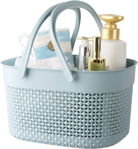 rejomiik Portable Shower Caddy Basket, Plastic Organizer Storage Tote with Handles Toiletry Bag Bin Box for Bathroom, College Dorm Room Essentials, Kitchen, Camp, Gym, Blue