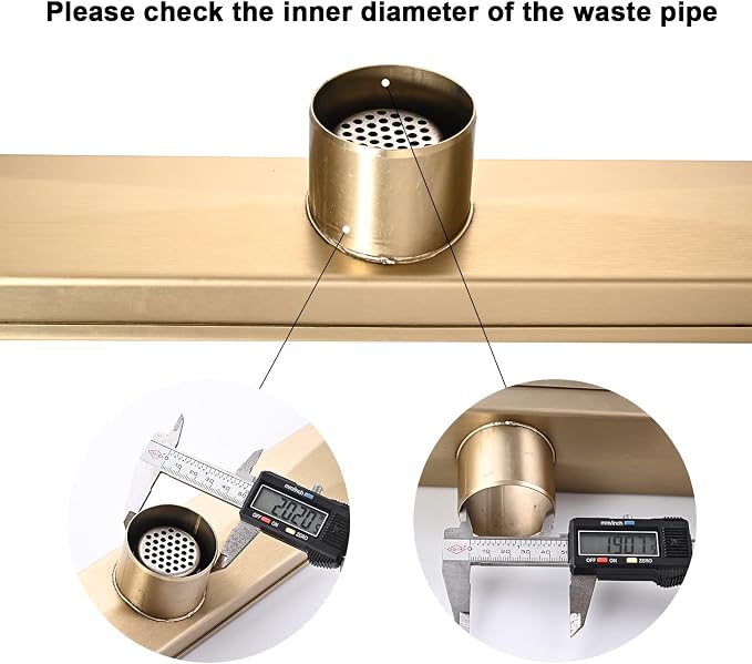 AVSIILE Linear Shower Floor Drain, Brushed Gold 60 Inch 304 Stainless Steel Bathroom Drains Kit, Rectangular Shower Trench Drain with Reversable Tile-in Pattern Drain Cover & Hair Catcher
