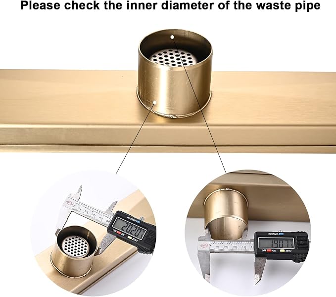 AVSIILE Linear Shower Floor Drain, Brushed Gold 42 Inch 304 Stainless Steel Bathroom Drains Kit, Rectangular Shower Trench Drain with Reversable Tile-in Pattern Drain Cover & Hair Catcher