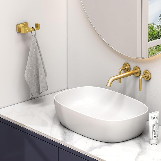 Angle Simple Towel Hook for Bathroom, SUS 304 Stainless Steel Hand Towel Holder, Double Robe Coat Hook for Wall, Brushed Dark Gold
