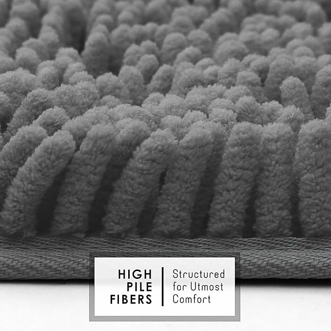 Hearth & Harbor Bathroom Rugs, Chenille Bath Mat - Machine Washable Bath Mats for Bathroom Non-Slip Backing Rubber, Quick Dry Bathroom Mat - Grey Bath Rug, 17x24