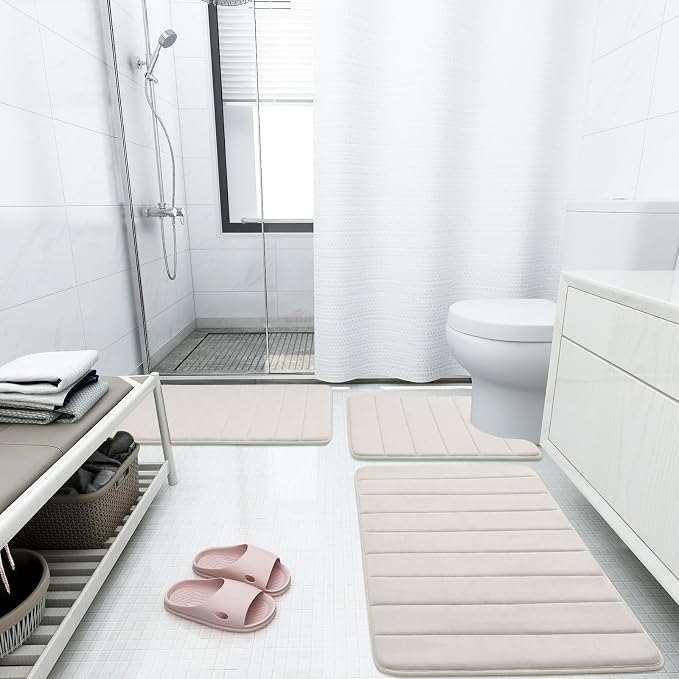 Buganda Memory Foam Bath Mat 70 x 24, Ultra Soft Absorbent Bathroom Rugs | Cream, Machine Washable Quick Dry Bath Mats for Bathroom Floor, Shower and Tub, Home Decor Accessories