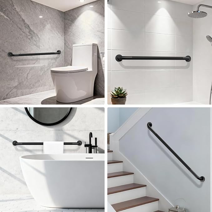 42 Inch Matte Black Shower Grab Bar w/Anti Slip Knurled Grip, ZUEXT Stainless Steel Bath Grab Bar,Bathroom Balance Bar, Wall Mount Safety Handrail Support, Handicap Injury Elderly Senior Assist Handle