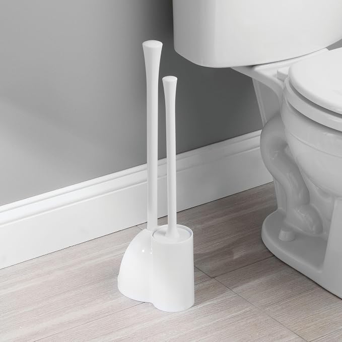 iDesign Compact Plunger Set, White, Set of 2 | Toilet Brush, Bathroom Cleaning, Storage