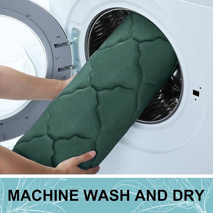 OLANLY Memory Foam Toilet Rugs U-Shaped 24x20, Soft Bath Mat, Dark Green | Thick Absorbent Carpet, Non-Slip Backing, Machine Washable, for Bathroom Floor, Tub, Shower and Home Decor Accessories