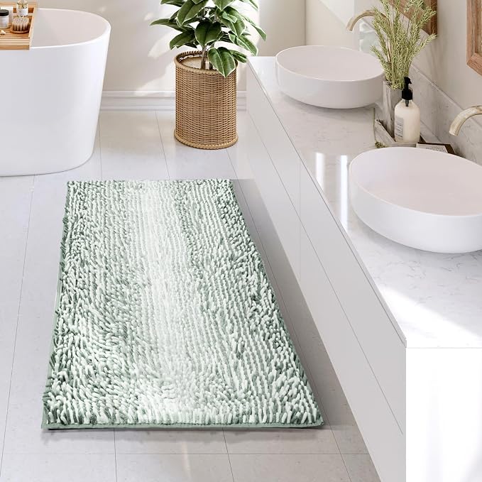 Hearth & Harbor Bathroom Rugs, Chenille Bath Mat - Machine Washable Bath Mats for Bathroom Non-Slip Backing Rubber, Quick Dry Bathroom Mat, 24 x 36 - Ombre Green
