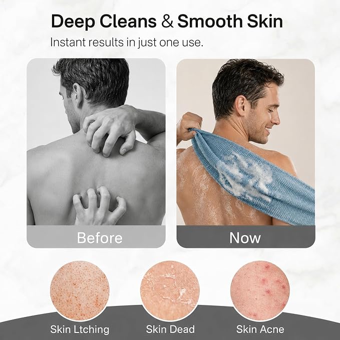 2PCS Exfoliating Washcloth Towel - Exfoliating Body Scrubber Exfoliator, Loofah Sponge Wash Cloth, Korean & Japanse & African Net Sponge Rag - Back Scrubber Washer (Silver Gray+Black)