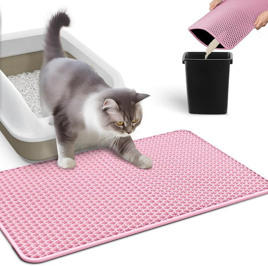 Powools Cat Litter Mat, 23.2 x 14.6 in, Waterproof, Non-Slip, Pink | Litter Trapping Mat, Easy to Clean, Litter Box Mat, Urine-Proof, Cat Toilet Training Systems Accessories, Indoor Cats