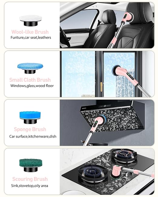 Electric Spin Scrubber for Bathroom, Shower Scrubber with Long Handle | Shower Cleaner Brushes, IPX7 Waterproof & 2 Speed, 8 Brush Heads, 90min Runtime, Bathroom Cleaning Supplies for Toilet Tub