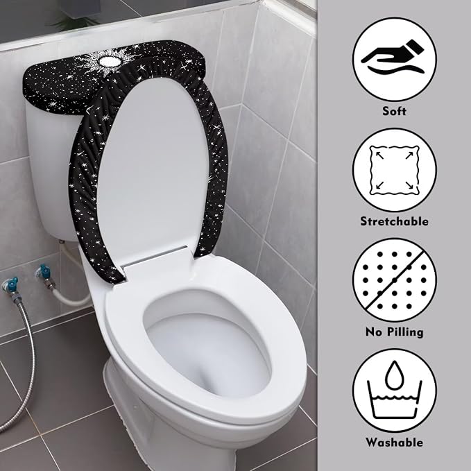 Toilet Lid Covers for Bathroom Set Gothic Toilet Seat Lid Cover Sun Moon Pattern, Washable Bathroom Decor
