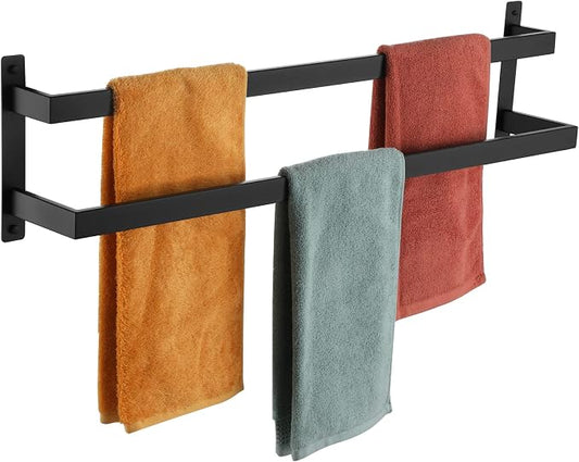 KOKOSIRI Towel Bars Black Bath Towel Holders 32 Inches Bathroom 2-Tiers Ladder Towel Rails Wall Mounted Towels Shelves Rack Stainless Steel, B5008BK-L32