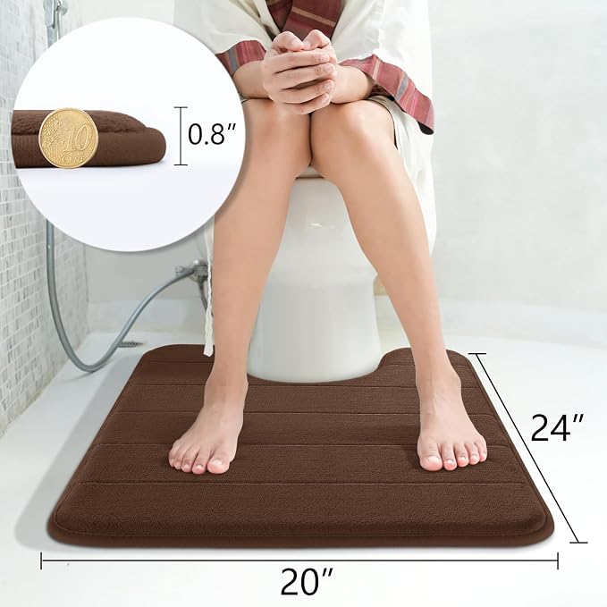Yimobra Memory Foam Toilet Bath Mat U-Shaped, Soft and Comfortable, Super Water Absorbent, Non-Slip, Machine Wash and Easy to Dry for Bathroom Commode Contour Rug, 24 X 20 Inches, Brown