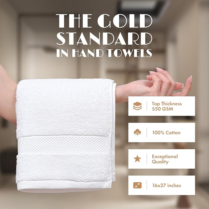 White Hand Towels Set for Bathroom, 12 Pack - Cotton Hand Towel Set for Gym, Kitchen and Spa, 16x27 Inches Soft Highly Absorbent Quick Dry Terry Salon Towels