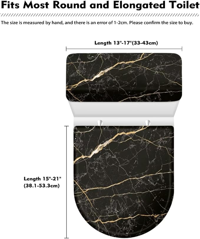 Black Marble Toilet Lid Cover Set of 2 Piece Tank Cover Replacement Home Bathroom Decor Accessories