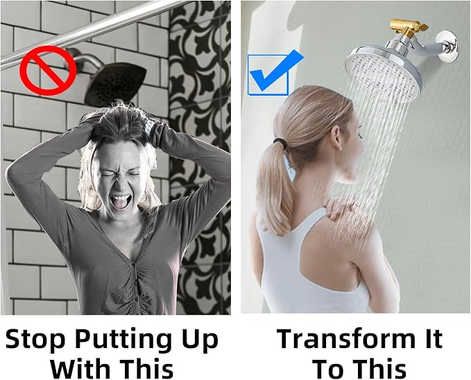 Metal Shower Head Elbow Adapter, 360 ° Adjustable Swivel Brass Showerhead Adapter Stainless Steel Shower (Gold)