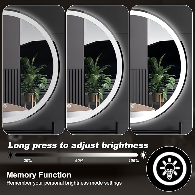 DUMOS 36 Inch Round LED Bathroom Mirror with Lights, Circle Vanity Mirror | Anti-Fog, Dimmable, 3-Color Light, Front Light and Backlit, Memory Function, Tempered Glass