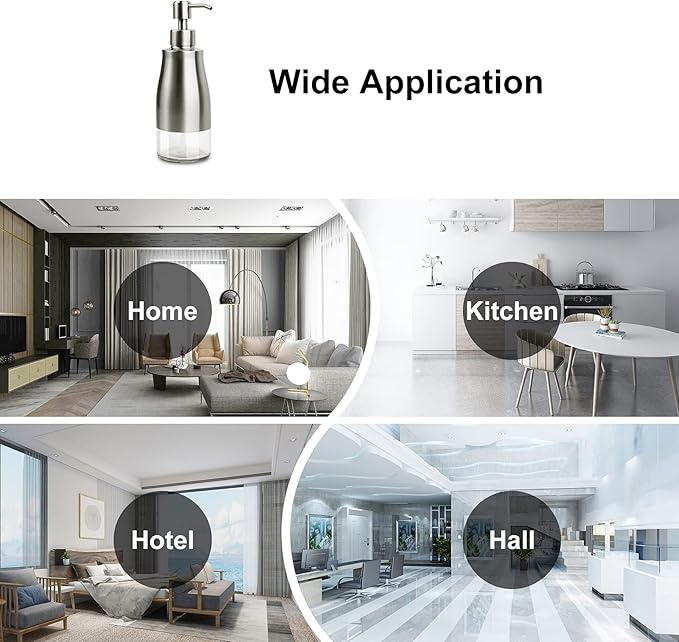 AUMIO 2 Pack Soap Dispenser Stainless Steel Case Glass Liner Hand Pump Dispenser, Refillable Liquid Hand Soap Dispenser for Bathroom & Kitchen - Brushed Nickel