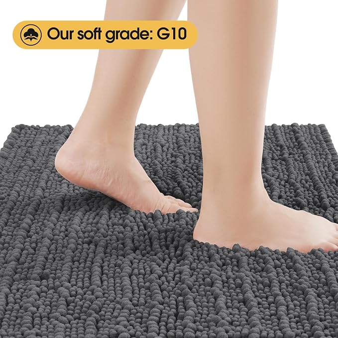 ACCUMTEK Upgrade Luxury Grey Bathroom Rug Mat Gray 32"x20", Ultra Soft Thick Absorbent Bath Mats, Non Slip Chenille Toilet Mat for Bathroom, Bedroom, Kitchen, Shower, Tub, Charcoal
