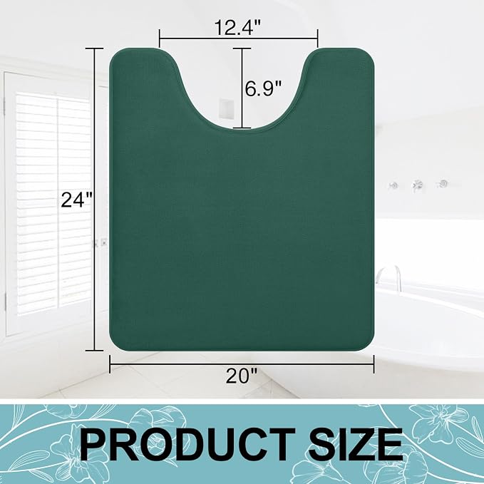 Smiry Memory Foam Toilet Rugs 24x20, Extra Soft Absorbent Bathroom Rugs | Green, Quick Dry Machine Washable Non-Slip Contour Bath Mat for Toilet