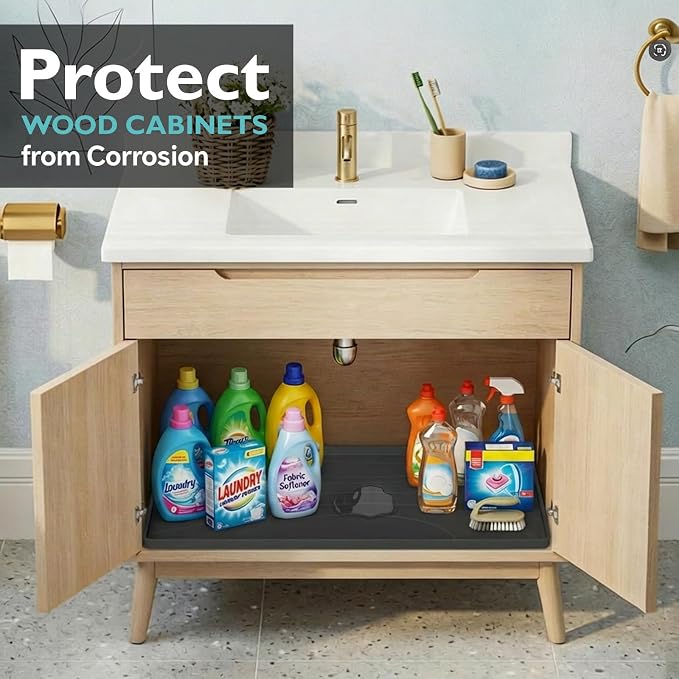 Under Sink Mat 28" x 19", Silicone Under Sink Liner for Kitchen and Bathroom, Waterproof Cabinet Protector Drip Tray, Protects Cabinets from Leaks and Spills