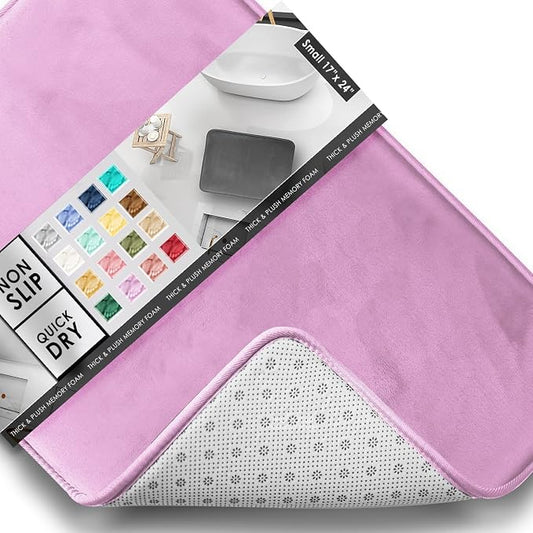 Clara Clark Bathroom Rugs, Velvet Memory Foam Bath Mat, Non-Slip, Machine Washable Bath Rugs - Dries Quickly, Ultra Soft Plush Bath Mats for Bathroom, 17 x 24, Lavender Dream