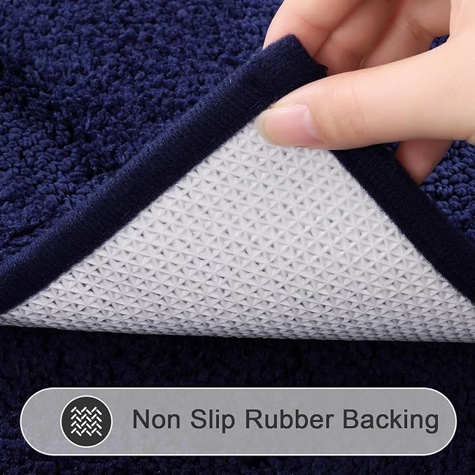 SHACOS Microfiber Bathroom Rugs Set of 3 with Toilet Lid Cover | Non Slip Washable Bath Mat Absorbent Bathroom Carpet 16"x24"+U Shape Toilet Rug 20"x24"+Toilet Lid Cover 19"x21", Navy Blue