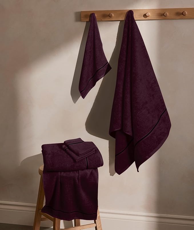 MyOwn Ultra Soft 6 Pack Cotton Towel Set, Contains 2 Bath Towels 28x55 inch, 2 Hand Towels 16x24 inch & 2 Wash Coths 12x12 inch, Ideal Everyday use, Compact & Lightweight - Burgundy