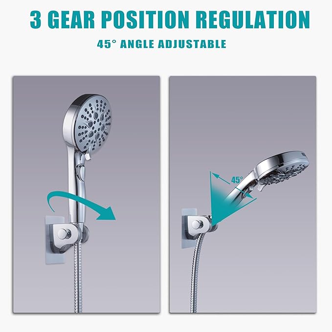 GwernKB Handheld Shower Head Holder with 2 Hanger Hooks,Strong Adhesive&Waterproof No Drilling Wall Mount Shower Bracket for RV and Kids&Elders,Install Any Height&Fix Firmly