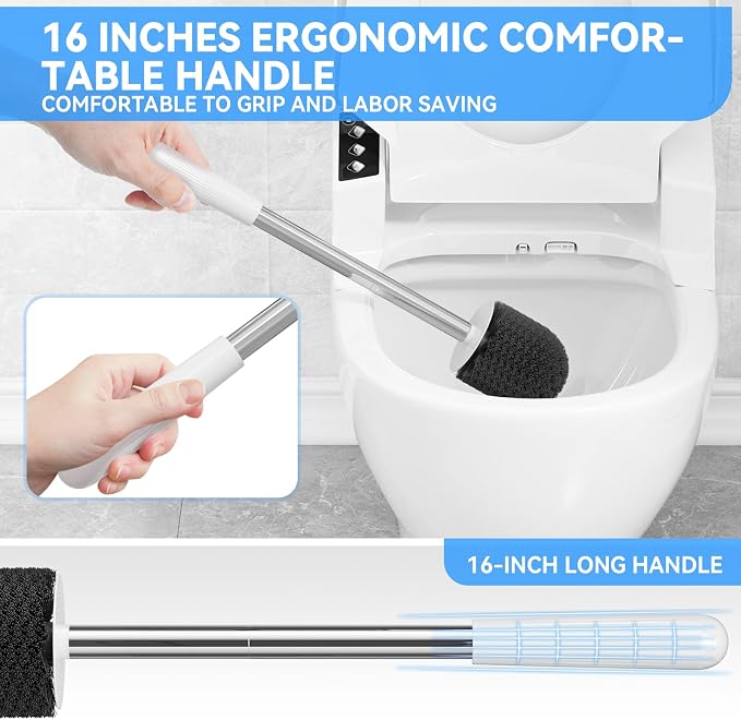 TRENTI Toilet Brush and Holder Set - Bristles Bowl Brush Head with Ventilated Holder, Wall Mounted Compact Set for Bathroom Deep Cleaning