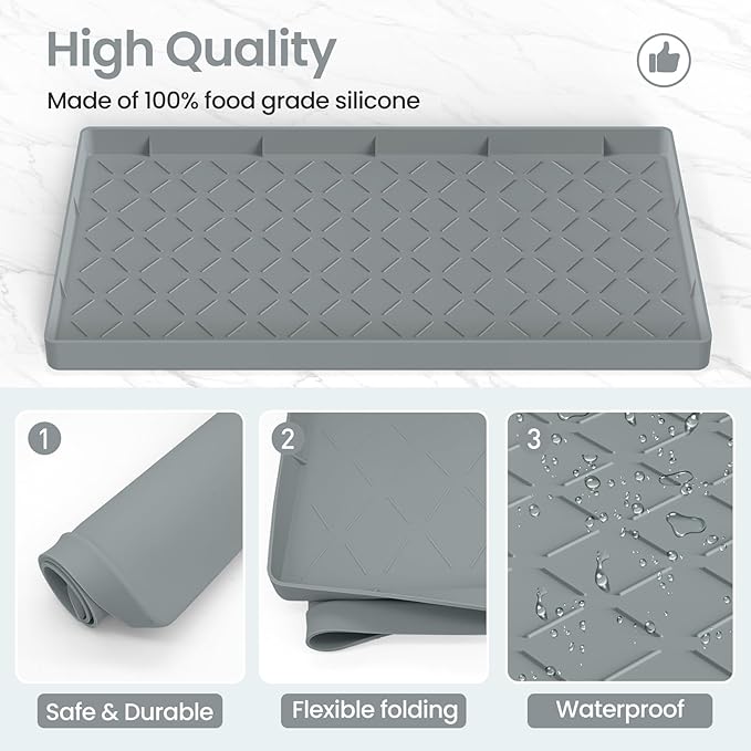 Mateeylife Under Sink Mats for Kitchen Waterproof 34"X22", Undersink Protectors，Silicone Mat Cabinet Liner, Under Sink Organizer for Bathroom and Kitchen，Boot Tray Pet Food Mat, Bronze