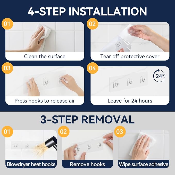 YASONIC 5-Pack Shower Caddy Adhesive Replacement - Transparent Shower Adhesive Strips, No Drilling Hooks for Bath Storage Shelves, Kitchen Racks, Basket & Soap Holder